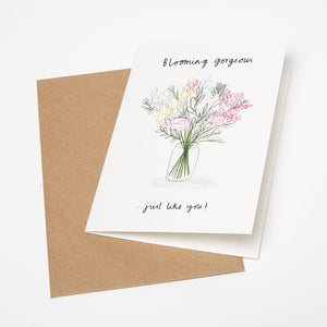 Blooming Gorgeous! Greetings card with a yellow envelope - 100% planet-friendly materials